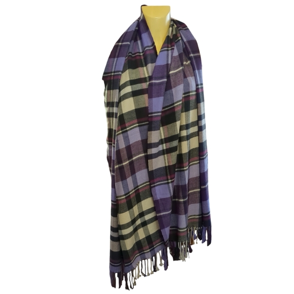 🌹3/15🌹 Purple Pink White and Tan Soft Warm Long Scarf with Fringe - Picture 3 of 4